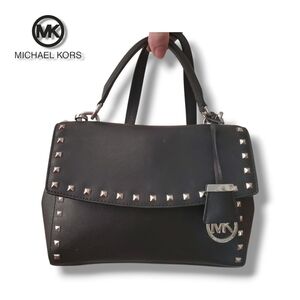 Michael KORS Black Saffiano Leather Top Handle Silver Studded Crossbody Satchel